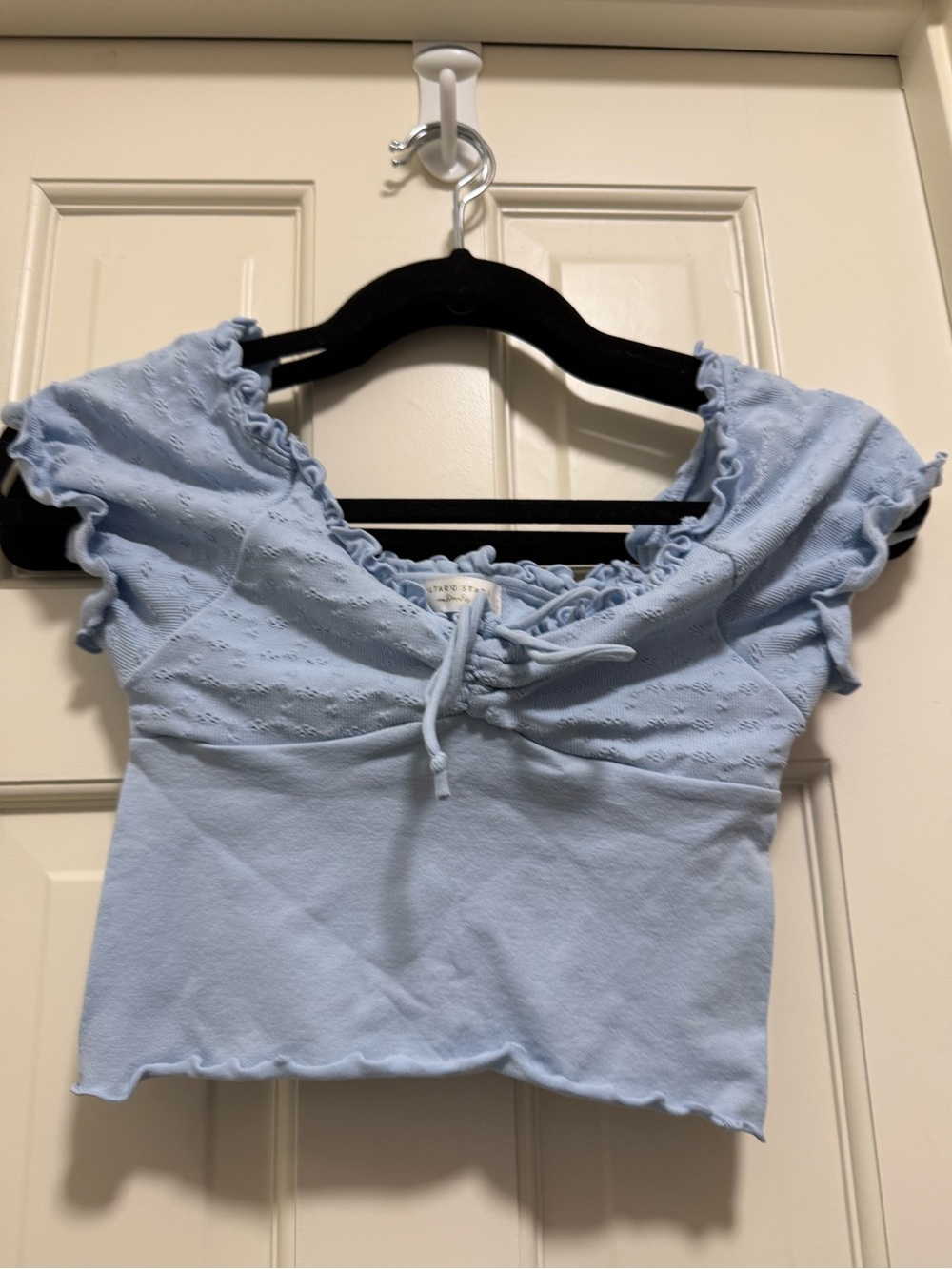 Altar'd State Powder Blue Ruffled Tie-Front Crop Top